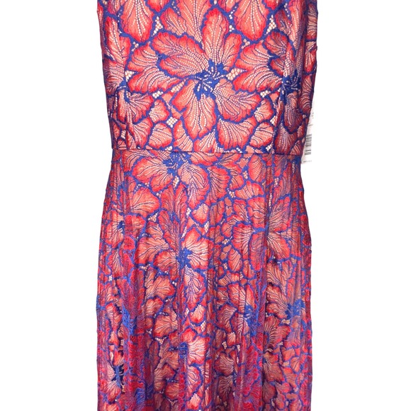 NWT Antonio Melani Pammy Dress Red Blue‎ Floral Lace Size 4 Sleeveless Midi - Picture 5 of 15
